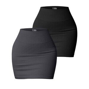 OQQ Women's 2 Piece Skirts Basic Versatile Stretchy Ribbed Casual High Waist Min